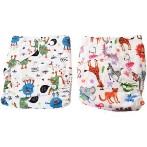 WEGREECO Cool Animals Reusable Baby Cloth Diapers With Liners - New Bundle of 2